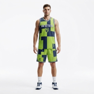 Ensemble de maillot et short de basket-ball sublimé personnalisé pour homme MA-ATTIERA, vert lime et bleu marine, uniforme de sport respirant - Product Image 1