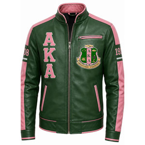เสื้อแจ็คเก็ตหนัง Alpha Kapa Alpha Sorority สีชมพูเขียว สไตล์กรีก แฟชั่นเสื้อคลุม - Product Image 5