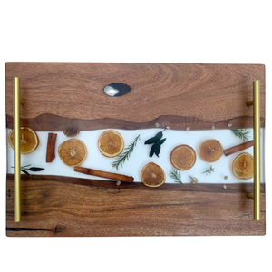 Rustic Wooden Serving Tray With Dried Citrus And Herbs Inlay Handmade <b>For</b> Kitchen Use - Product Image 2