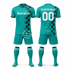 Maillot de football personnalisé par sublimation, col en V, manches courtes, vert, numéros d'équipe, 100 % polyester, maille respirante à séchage rapide, adulte unisexe - Product Image 3