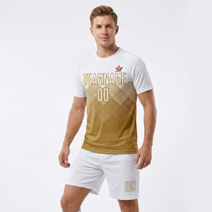 Conjunto de Camiseta de Fútbol Personalizada BRICOL, Blanca y Dorada, Impresión por Transferencia de Calor, Manga Corta, Absorbe la Humedad, Anti-UV, Transpirable, para Todas las Temporadas - Product Image 1