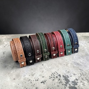 Ceinture de travail western en cuir de vache véritable pour homme, motif floral sculpté à la main, boucle en alliage de bronze, ceinture authentique en cuir western - Product Image 4