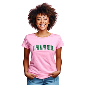   Camiseta Letterman Rosa Claro y Verde con Estampado de Letras Universitarias, Cuello Redondo, Algodón, Informal, para Hermandad, Manga Corta - Product Image 2
