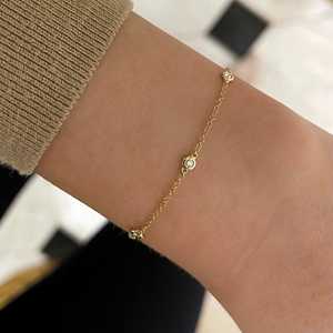 Bezel Set Lab Grown Diamond Chain Station <b>Bracelet</b> Custom 10kt 14K 18K <b>Solid</b> Gold Dainty 7inch Layering <b>Bracelets</b> Factory Price - Product Image 4