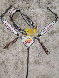 Ensemble de sellerie Western personnalisé en cuir naturel souple avec cristaux, comprenant têtière, collier de poitrail et harnais, durable et léger - Product Image 1