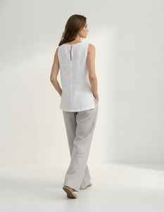 Chemisier d'été décontracté élégant pour femme, style vintage, 100 % lin, sans manches, col en V, coupe portefeuille, idéal pour le bureau, ODM - Product Image 4