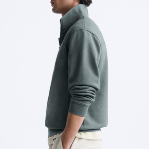 Men's Quarter Zip Fleece Sweatshirt Solid Color Stand Collar Regular Fit Casual Autumn Wear 100% Cotton Knitted Breathable - Product Image 4