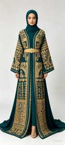 Abaya Larga para Mujer, Estilo Internacional, Cuello en V, Manga Larga, Bordado Floral, Corte Holgado, Estilo de Oriente Medio - Product Image 5