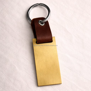 <b>Custom</b> engraved metal <b>keychain</b> with leather strap gold finish rectangular name key holder for gift and corporate use - Product Image 4