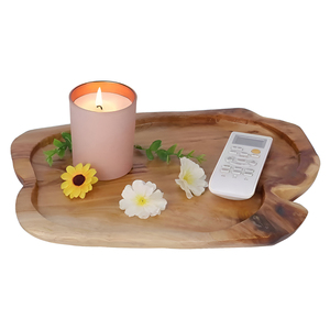 Wooden Serving Tray Small Rustic Wood Tray Decorative Platter <b>Farmhouse</b> Candle Holder 13x9.8x1.5 Inch Handmade Natural Wood - Product Image 1