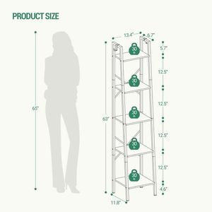 Libreria Angolare Autoportante Marrone Rustico con Scaffale a Scala e 2 Ganci per Casa e Ufficio - Product Image 2