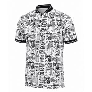Polo de golf pour homme à manches courtes blanc avec motif imprimé alimentaire, style décontracté, coupe régulière, en coton tricoté respirant - Product Image 1