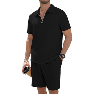 Ensembles de survêtements d'été pour hommes, 2 pièces, shorts et polos de golf à manches courtes avec fermeture éclair 1/4, tenues décontractées - Product Image 1