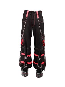 Pantalon pour homme style punk unique noir avec sangles roses, multiples poches, broderie chaîne, fermeture à cordon, mode automne - Product Image 3