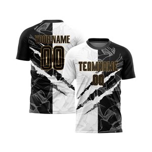 เสื้อฟุตบอลแบบซับลิเมชั่นสั่งทำพิเศษ สีดำขาว สำหรับผู้ชาย พร้อมชื่อทีมและหมายเลข ระบายเหงื่อได้ดี แขนสั้น ทรงปกติ สำหรับผู้ใหญ่ - Product Image 1