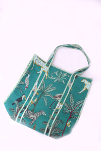Quilted Cotton Tote <b>Bag</b> Printed Animal and Palm <b>Tree</b> Pattern Zipper Shoulder Handbag for Travel Shopping Beach. - Product Image 5
