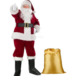 Conjunto de Disfraz Navideño de Santa Claus, Chaqueta Roja de Felpa, Pantalones, Gorro, Cinturón, Barba, Guantes y Accesorios para Fiestas y Eventos Navideños - Product Image 1