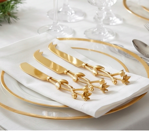 Golden <b>Cheese</b> <b>Knife</b> <b>Set</b> With Floral Handle Design Stainless Steel Blades Dishwasher Safe Durable Serving Tools For Kitchen Use - Product Image 2