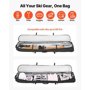 68.9 In/175 cm Padded <b>Ski</b> Roller Bag Waterproof Oxford Fabric Wheels Adjustable Straps for Air Travel Snowboard <b>Skis</b> <b>Poles</b> - Product Image 2
