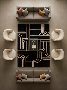 Tapis en laine tufté fait main moderne, noir, géométrique, doux, pour intérieur et extérieur, tapis de luxe contemporain sur mesure - Product Image 3