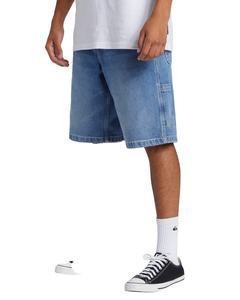 Shorts en jean décontractés coupe ample pour homme Quiksilver Carpenter Light Blue Fade Stone Wash avec boucle marteau et poches utilitaires Jean Jorts High - Product Image 1