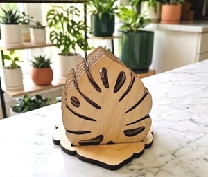 Monstera Leaf Laser Cut Solid Wood Coaster Handcrafted Heat Resistant Drink Mat <b>Table</b> <b>Protector</b> Coffee Tea Cup Holder Home Decor - Product Image 3