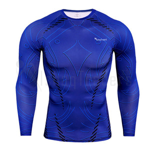 Chemise de compression unisexe à manches longues camouflage, imprimée par transfert thermique, séchage rapide, Spandex/Polyester 220g, bleu et blanc - Product Image 4
