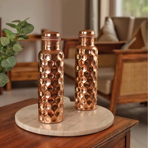 Bouteille d'eau en cuivre naturel Diamond Bottle pour le yoga, la remise en forme, l'hydratation, la détoxification, bouteille en cuivre pur, bouteille en cuivre martelé, ayurvédique - Product Image 5