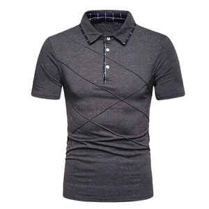 Camiseta Polo de Moda para Hombre, Corte Ajustado, Manga Corta, Cuello Camisero a Cuadros, Diseño Casual con Rayas Diagonales, Venta al Por Mayor - Product Image 2