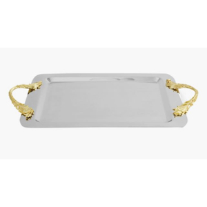 Fancy Design <b>Large</b> Size Food Serving <b>Tray</b> Premium Quality Silver Metal <b>Tray</b> With Featuring Ornate Gold Handles For Best Sale - Product Image 1