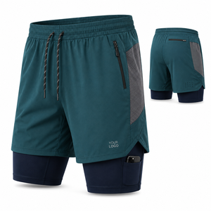 Pantalones Cortos Deportivos Personalizados con Logotipo Bordado, Compresión Interna, Exterior de Nailon y Spandex, Forro de Malla, Bolsillo Lateral Elástico para Correr - Product Image 5