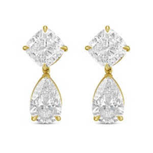8 CT Lab Grown Cushion and Pear <b>Diamond</b> Drop Earrings 18K Gold Plated Luxury Modern Geometric Engagement & Party Jewelry - Product Image 2