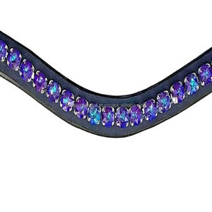 Banda de ceja de caballo de cuero de canal vacío con forma de onda hecha a mano fina con piedras decorativas de cristales morados y azules banda de CEJA ostentosa - Product Image 1
