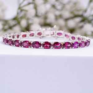 Natural Rhodolite Garnet <b>Bangle</b> 925 Sterling <b>Silver</b> Vintage Luxury Women's IGI Certified Tennis Jewelry Gift - Product Image 1