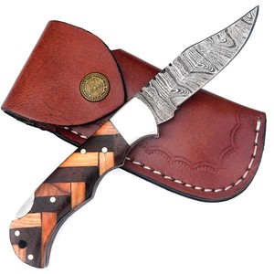 Cuchillo Plegable de Acero Damasco Nordic Forge con Mango de Madera de Olivo y Palisandro, Funda, para Bolsillo, EDC, Caza, Camping, Grado Industrial - Product Image 5