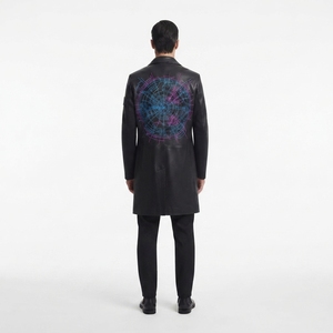 <b>Men's</b> Cyberpunk Leather Car <b>Coat</b> Premium Lambskin <b>3</b>/<b>4</b> <b>Length</b> Outerwear Custom Neon Embroidery OEM Sialkot Manufacturer - Product Image 2
