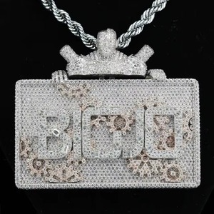 Solid Hand Setting VVS Moissanite Diamond Name Jewelry Custom <b>Initial</b> Letter Square <b>Pendant</b> 925 <b>Silver</b> Pass Diamond Tester - Product Image 4