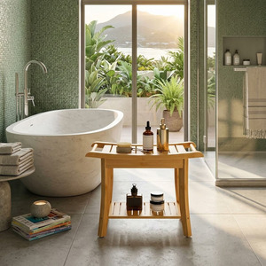 Bamboo Shower <b>Bench</b> with <b>Storage</b> Shelf - Product Image 3