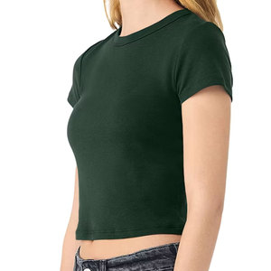 Bulk Price Summer Women <b>Crop</b> T-Shirt Soft Breathable 100% Cotton O-Neck Short Sleeve Casual Solid Plain Cropped Tee for Girls - Product Image 6