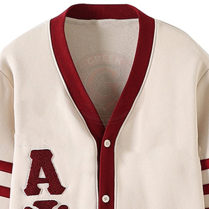 Cardigan blanc pour hommes KAP avec bordure rouge brodée, pulls tricotés pour femmes, vêtements universitaires, vêtements de collège, vêtements de sport - Product Image 6
