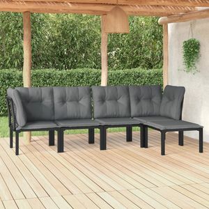 Black And Dark <b>Grey</b> Garden Lounge Set 6 Seater Metal <b>Frame</b> Outdoor Furniture Contemporary Design - Product Image 1