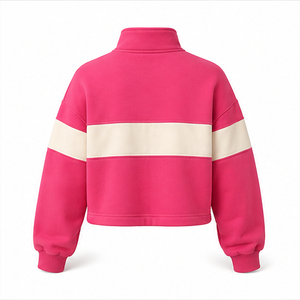 Sudadera Corta Personalizada Rosa Palo para Mujer, Estilo Urbano, con Media Cremallera, de Felpa Francesa WHZCROP-0010 - Product Image 3