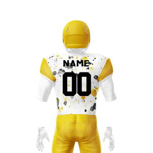 Custom Sublimated American Football Uniform Set <b>Men's</b> <b>White</b> Yellow Dot Print Jersey Pants Gloves <b>Socks</b> All Seasons Athletic Wear - Product Image 5