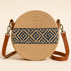 Bolso Bandolera Ecológico de Yute con Patrón Geométrico para Mujer, con Correa Única, Cierre de Cremallera, para Viajes y Compras - Product Image 2