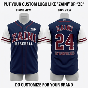Camiseta de Béisbol Premium de Poliéster de 180 GSM que Absorbe la Humedad, Color Azul Marino y Blanco, con Logotipo Bordado Personalizado - Product Image 1
