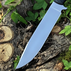 Cuchillo de hoja fija hecho a mano, Full Tang, punta de gota, mango ergonómico de Micarta, hoja de acero inoxidable de 15 pulgadas |   Cuchillo Bowie de Cuero Premium - Product Image 4