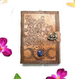 Black Leather Journal with Pentacle Design and Lapis Lazuli Inlay Leather Journal Bookmark Prayer Journal - Product Image 3
