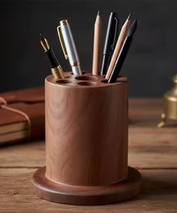 Nouveauté : Porte-stylos rond en bois, organiseur de rangement minimaliste, support de bureau pour stylos et crayons. - Product Image 1