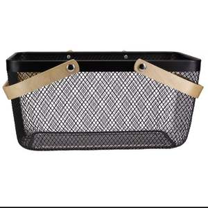 New Color Wire <b>Basket</b> With Wooden Base Stockable Metal Wire <b>Baskets</b> Iron Pantry Storage <b>Baskets</b> - Product Image 6