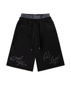 Men's Black Embroidered Bermuda Shorts With Drawstring Waist And Letter Logo Design Casual Style - Product Image 1